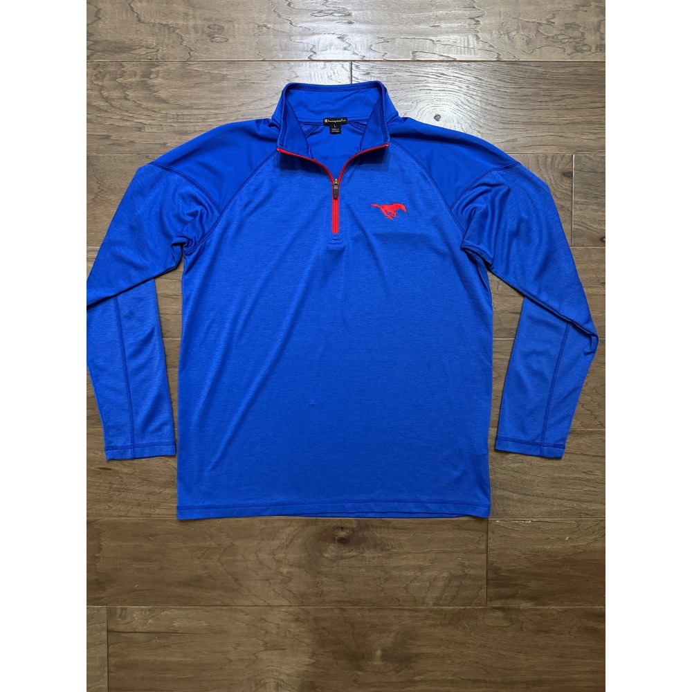 Champion Elite Mens Royal Blue‎ Quarter Zip Mustang Logo Performance Pullover L